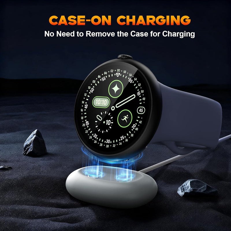 Misxi 2-Pack Shockproof Case with Screen Protector Compatible for Google Pixel Watch 4 (2025) 45mm, Direct Charging High Sensitivity Curved Protective Cover with Tempered Glass for Pixel Watch 4, Black - Image 2